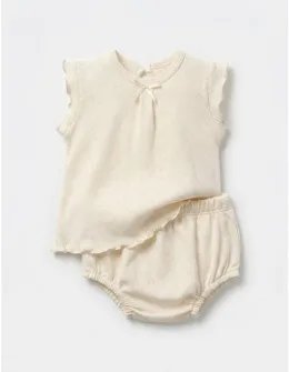 Set tricou + chilotel, cu inimioare, crem