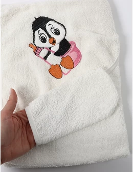Prosop baie cu manusa Pinguinul alb-roz 2
