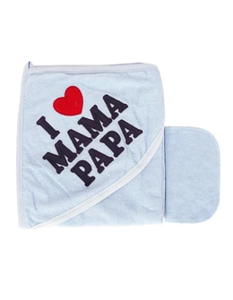 Prosop de baie I Love Mama & Papa albastru 1