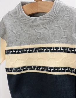 Pulover baietei Miguelle gri-bleumarin