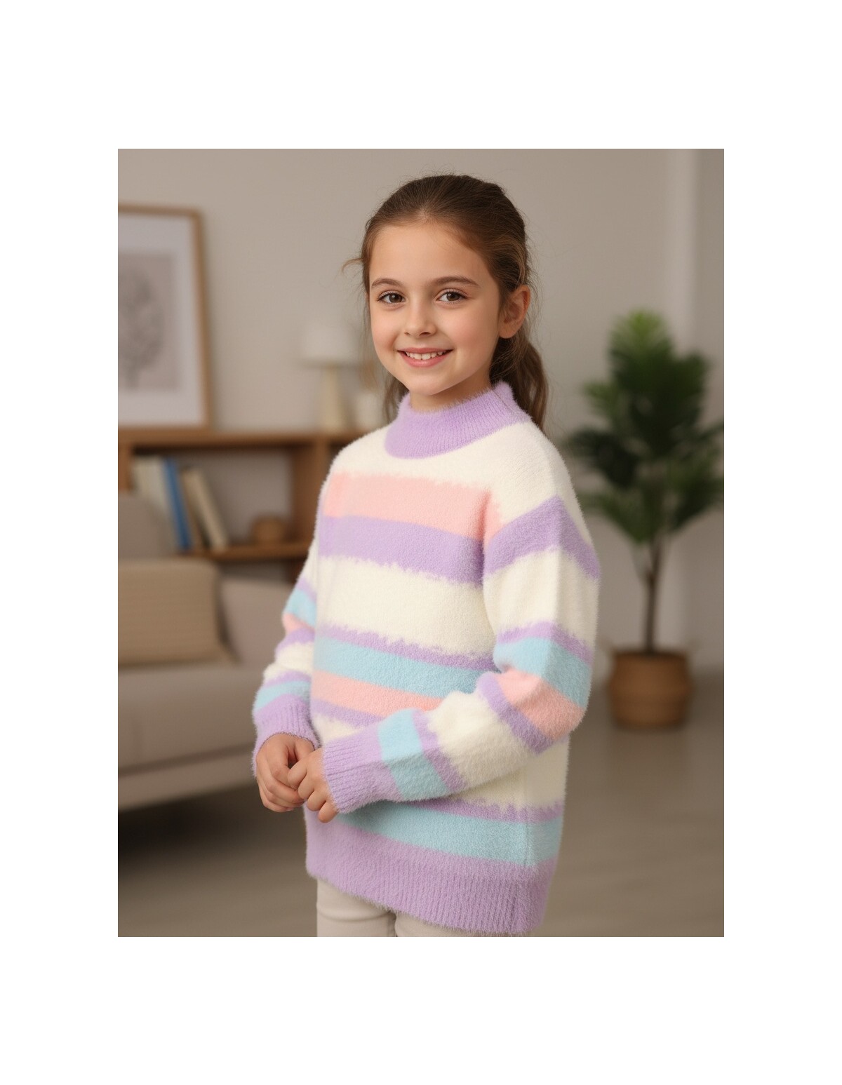 Pulover Mohair, Colors, mov-alb-roz