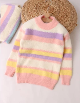 Pulover Mohair, Colors, roz-alb-mov