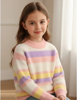 Pulover Mohair, Colors, roz-alb-mov