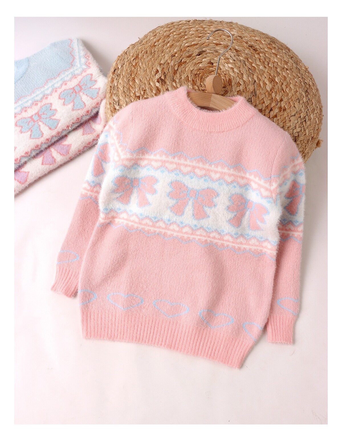 Pulover Mohair, Trei Fundite, roz-blue