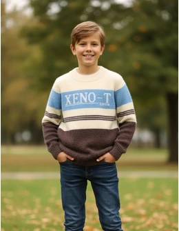 Pulover Mohair, Xeno-T, alb-albastru-maro