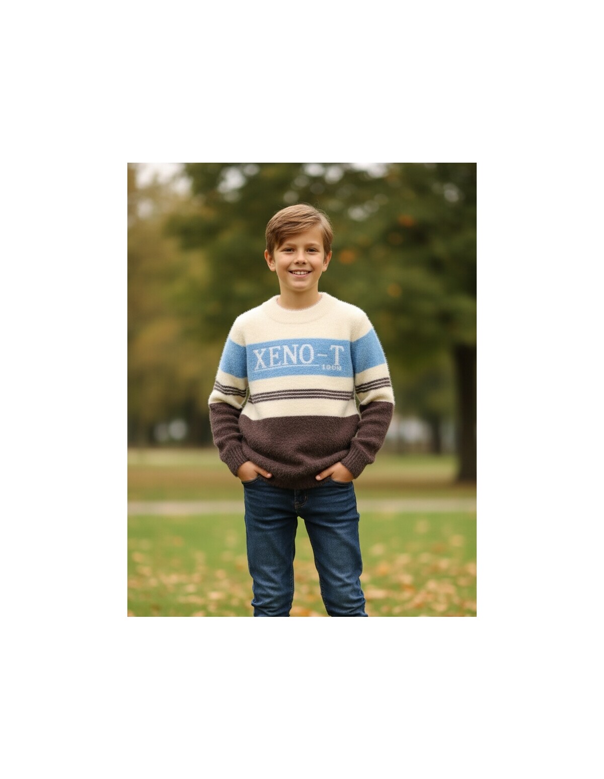 Pulover Mohair, Xeno-T, alb-albastru-maro