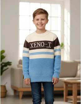 Pulover Mohair, Xeno-T, alb-maro-albastru