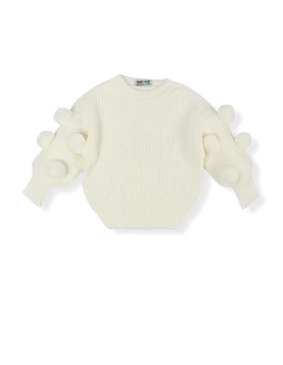 Pulover tricotat cu ciucurasi, model alb