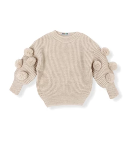 Pulover tricotat cu ciucurasi, model crem