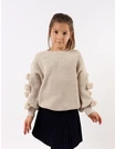 Pulover tricotat cu ciucurasi, model crem picture - 5