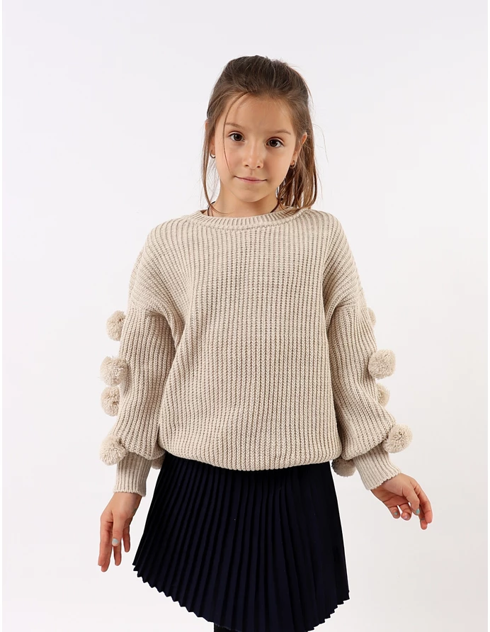 Pulover tricotat cu ciucurasi, model crem picture - 5