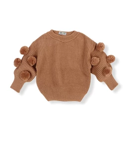 Pulover tricotat cu ciucurasi, model maro