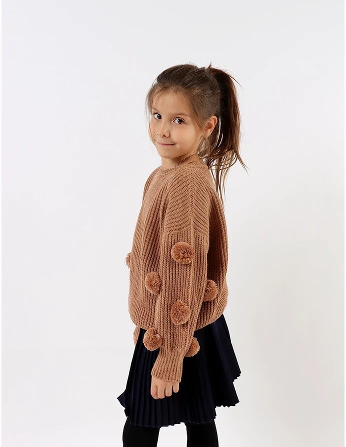 Pulover tricotat cu ciucurasi, model maro picture - 5