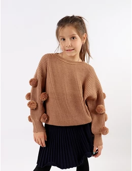 Pulover tricotat cu ciucurasi, model maro