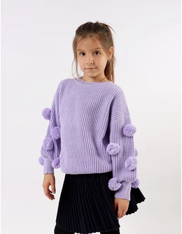 Pulover tricotat cu ciucurasi, model mov