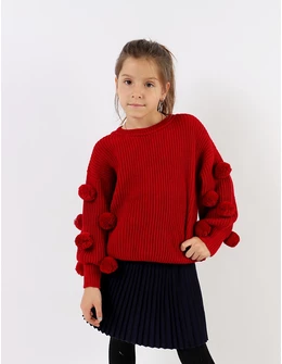 Pulover tricotat cu ciucurasi, model rosu