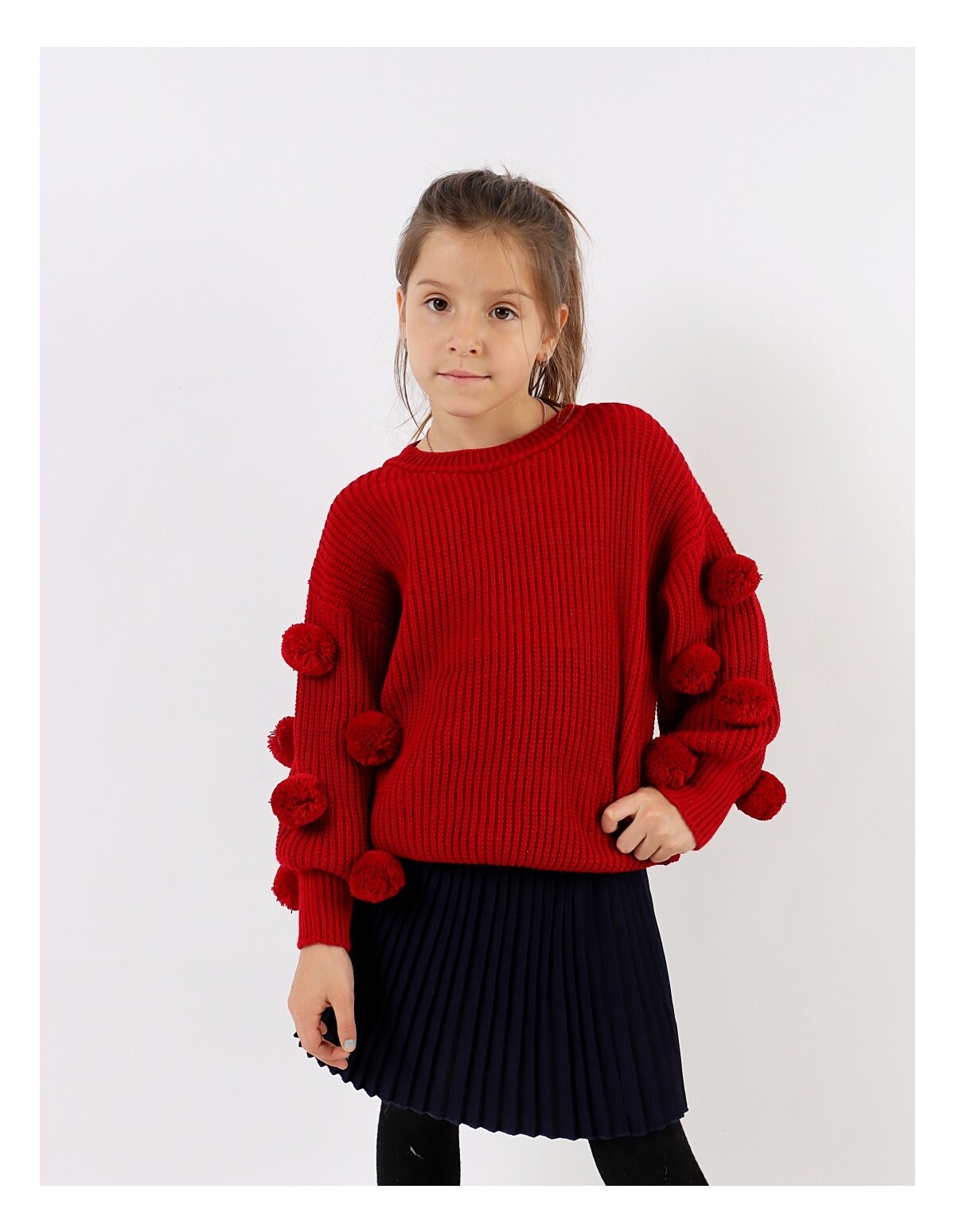 Pulover tricotat cu ciucurasi, model rosu