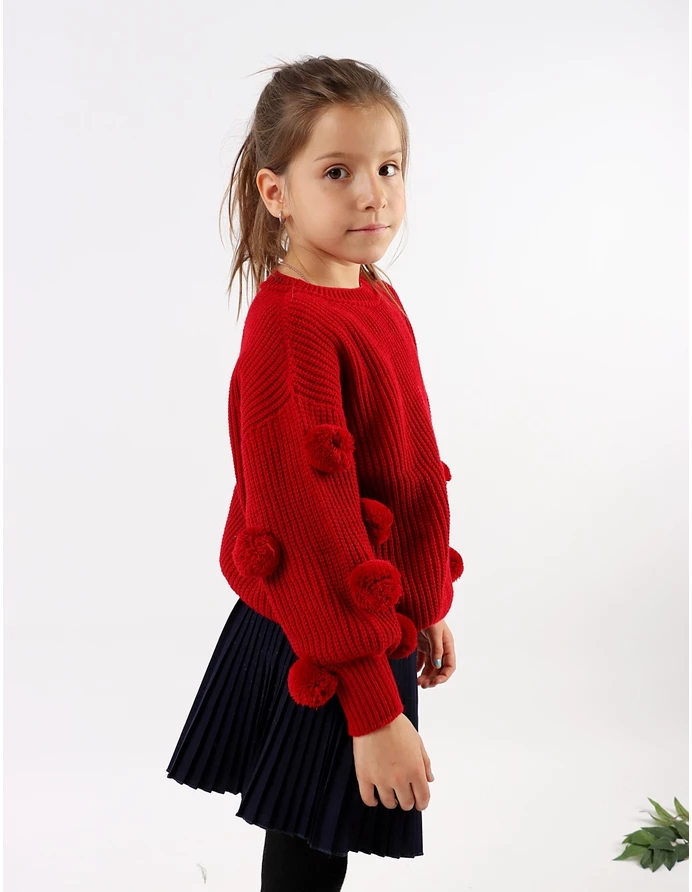 Pulover tricotat cu ciucurasi, model rosu picture - 5
