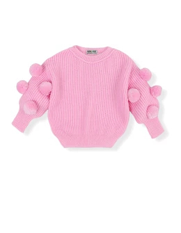 Pulover tricotat cu ciucurasi, model roz