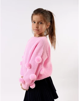 Pulover tricotat cu ciucurasi, model roz