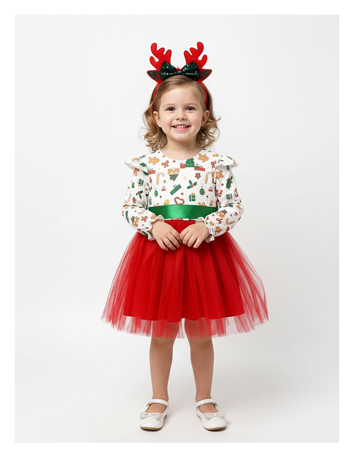 Rochita Craciunita cu bentita Gifts alb-rosu