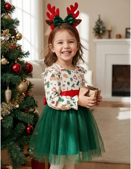 Rochita Craciunita cu bentita Gifts alb-verde