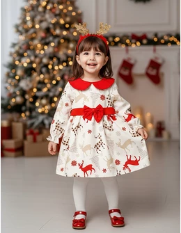 Rochita Craciunita cu bentita Ren alb-rosu