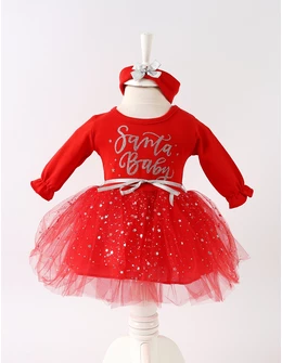 Rochita cu bentita Craciun Santa baby rosu