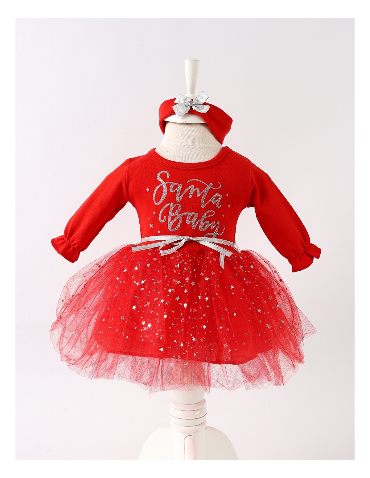 Rochita cu bentita Craciun Santa baby rosu