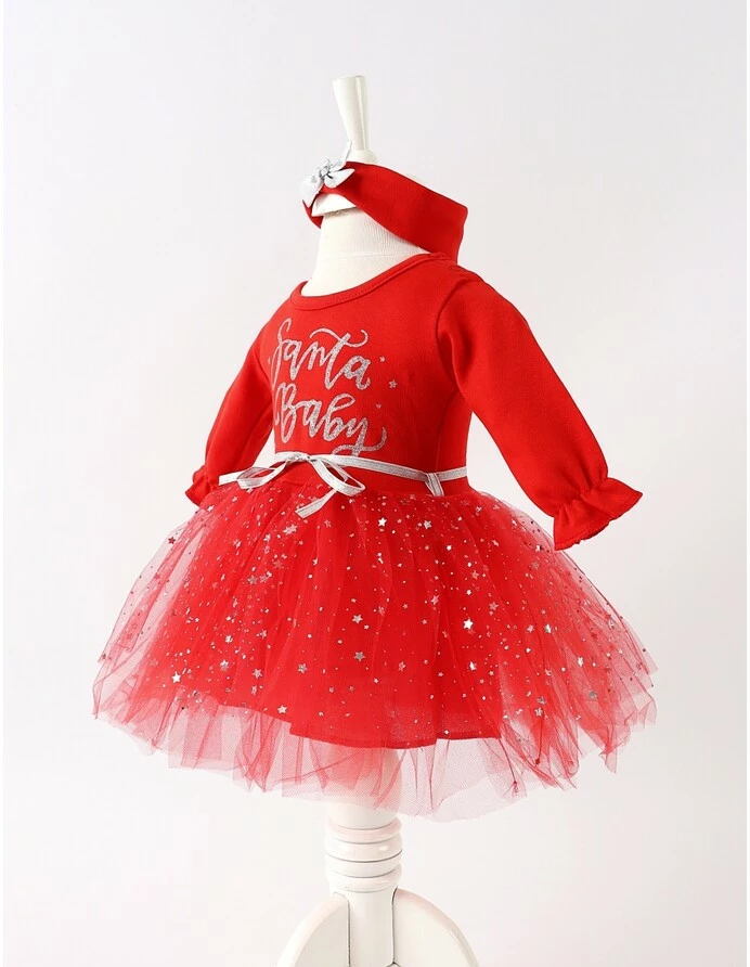 Rochita cu bentita Craciun Santa baby rosu picture - 4