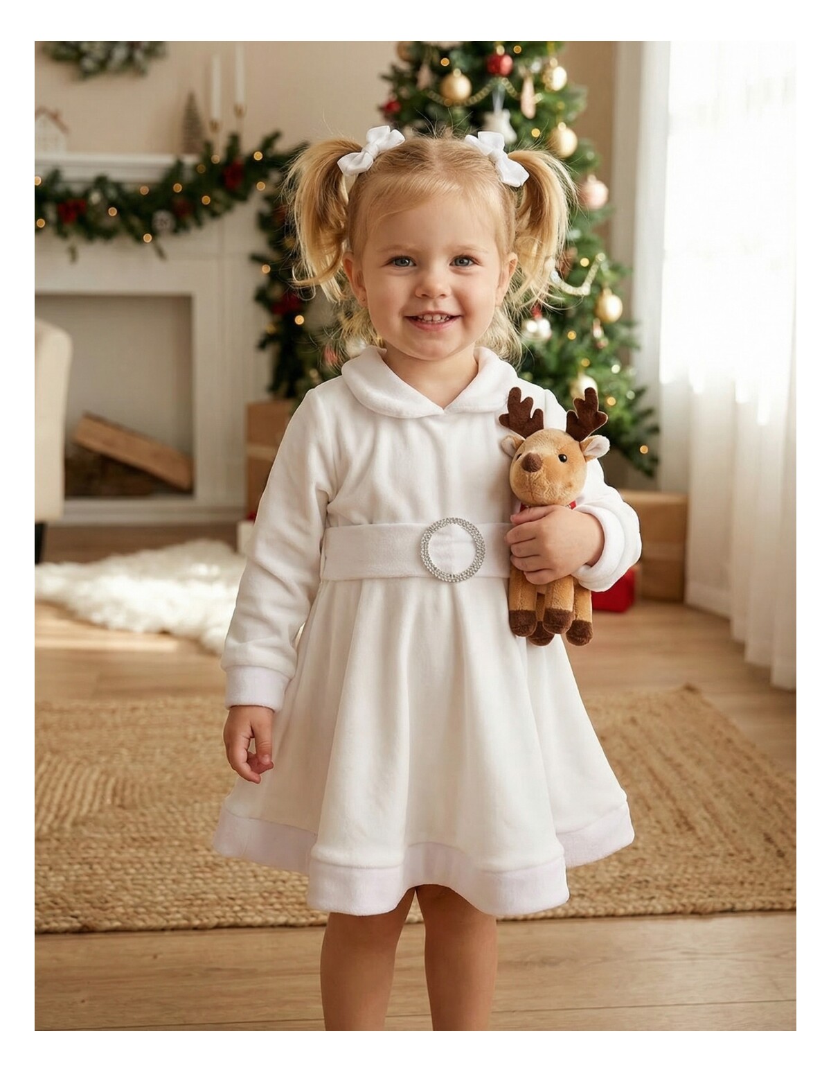 Rochita de catifea cu brau polar alb Craciun