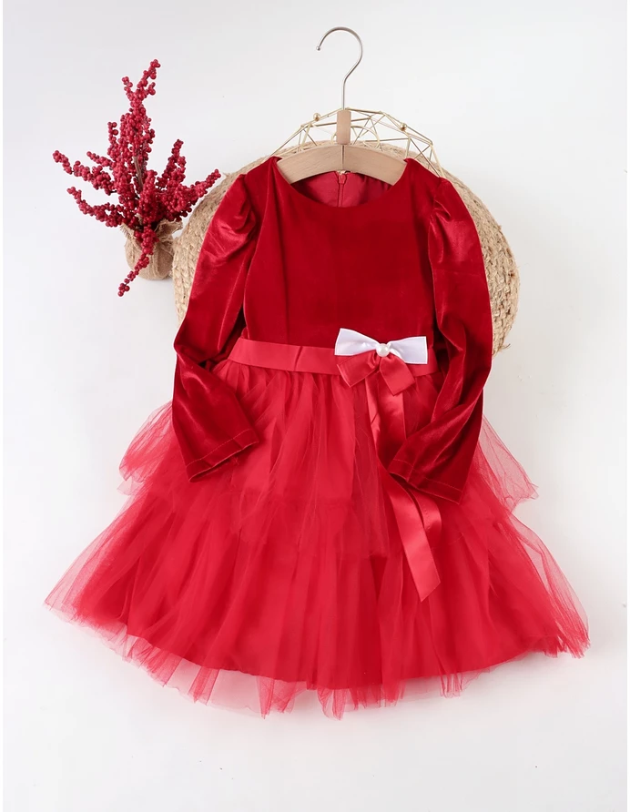 Rochita de catifea cu Fundita si Perla Rebecca picture - 8