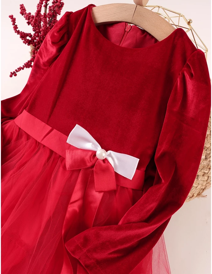 Rochita de catifea cu Fundita si Perla Rebecca picture - 10