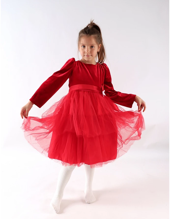 Rochita de catifea cu Fundita si Perla Rebecca picture - 15