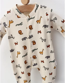 Salopeta ace trase, cu botosei, Animalute, crem