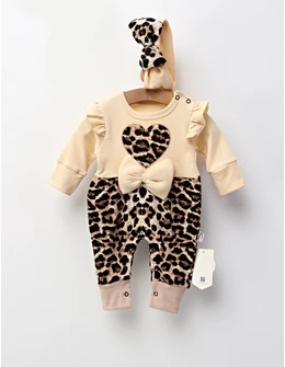Salopeta animal print cu bentita, Heart crem