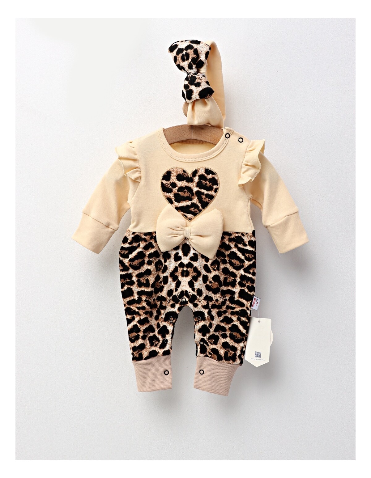 Salopeta animal print cu bentita, Heart crem