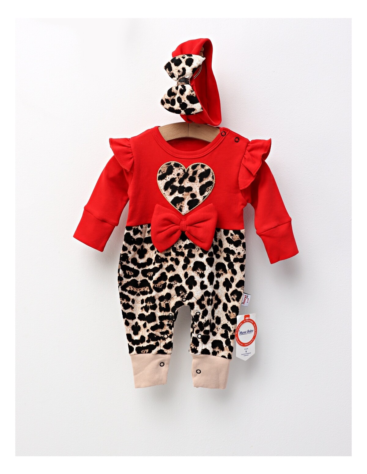 Salopeta animal print cu bentita, Heart rosu
