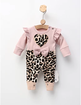 Salopeta animal print cu bentita, Heart roz