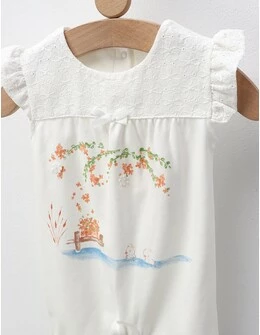Salopeta Baby Girls Ducks, cu alb