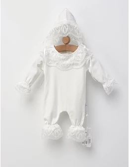 Salopeta cu boneta, Premium Fashion, alb