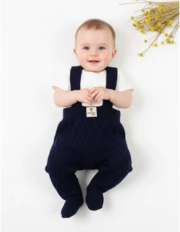 Salopeta cu botosei si bretele, bleumarin