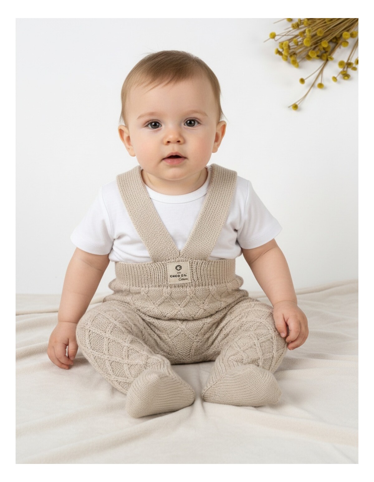 Salopeta cu botosei si bretele, crem