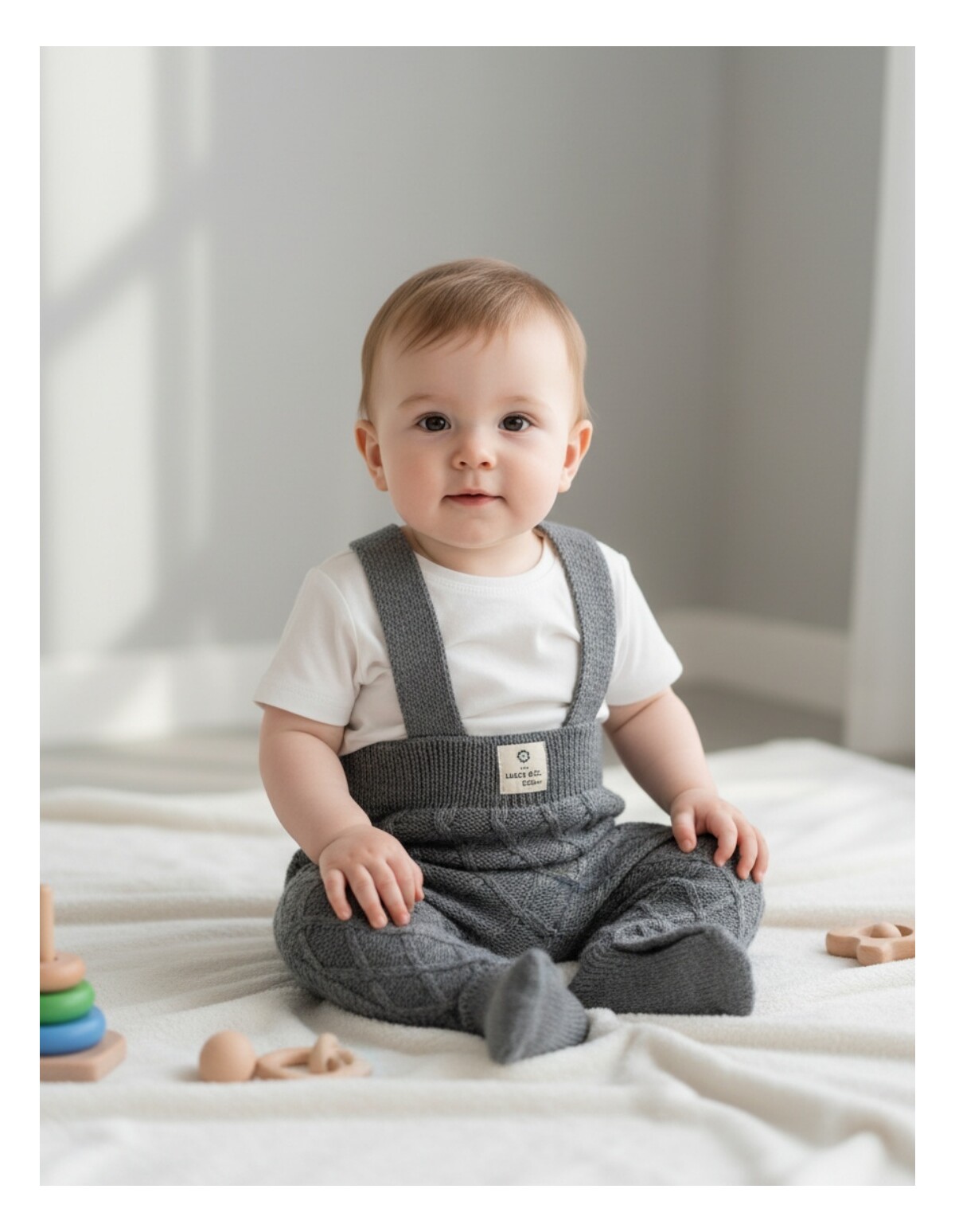 Salopeta cu botosei si bretele, gri