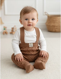 Salopeta cu botosei si bretele, maro