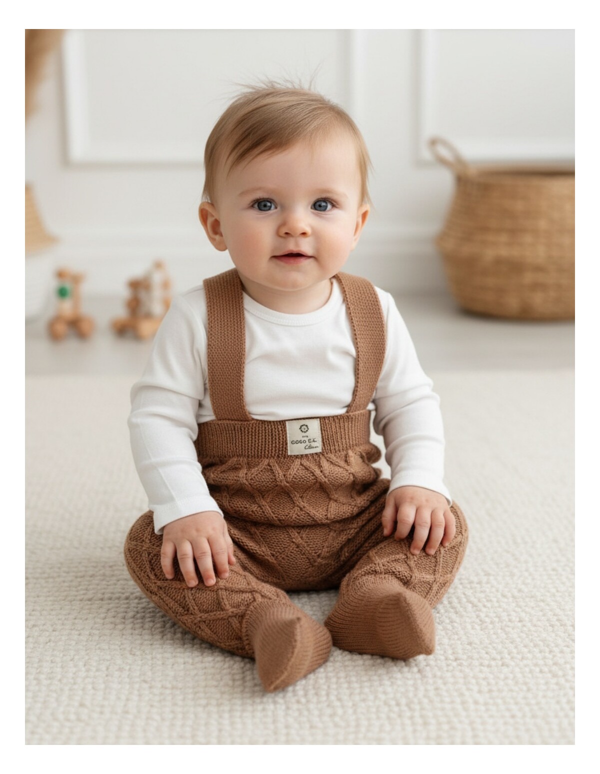 Salopeta cu botosei si bretele, maro