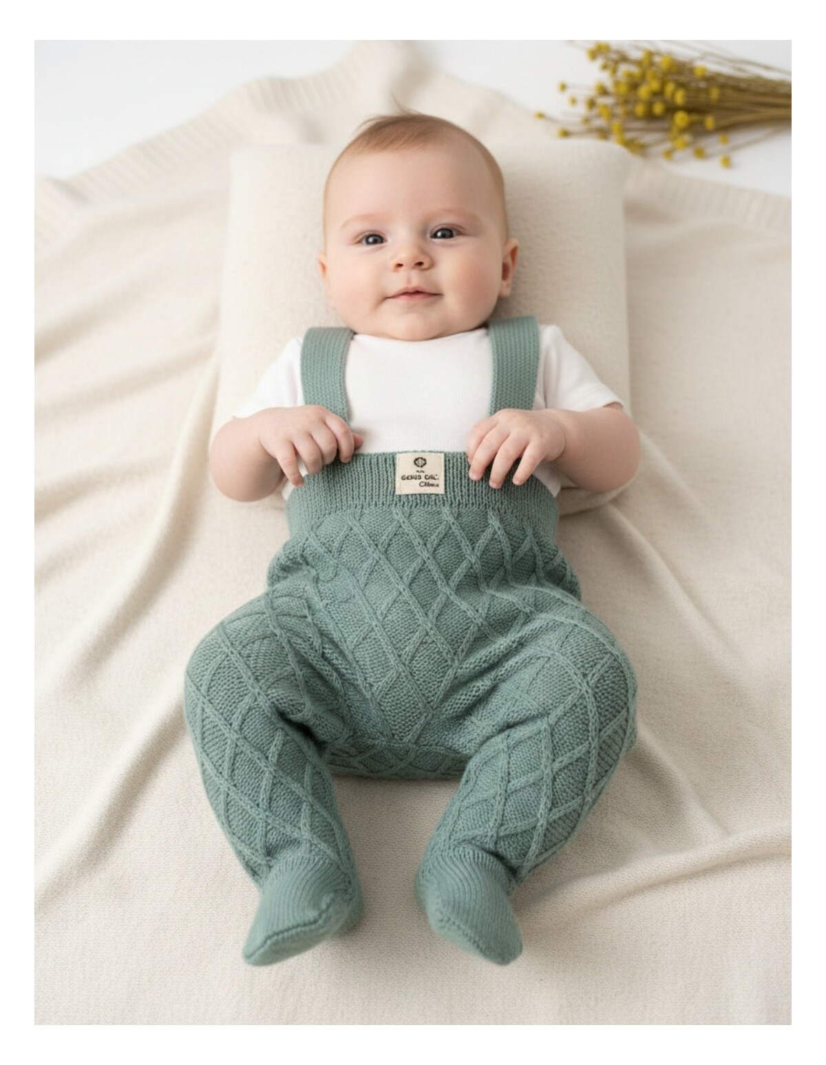 Salopeta cu botosei si bretele, verde