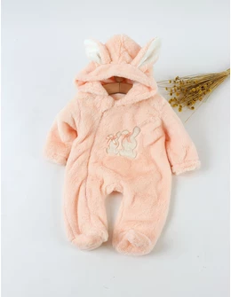 Salopeta de blanita corai-alb  2 iepurasi