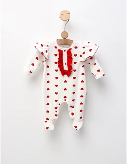 Salopeta de catifea Hearts's Queen, alb-rosu