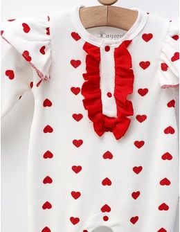 Salopeta de catifea Hearts's Queen, alb-rosu